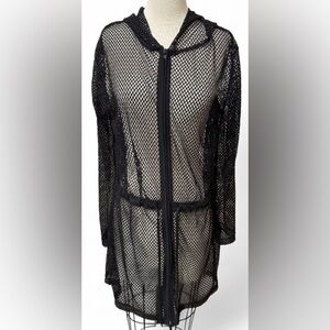 Morgan Cole Black Mesh Swim Cover-Up Hoodie Women’s XL Zip-Up